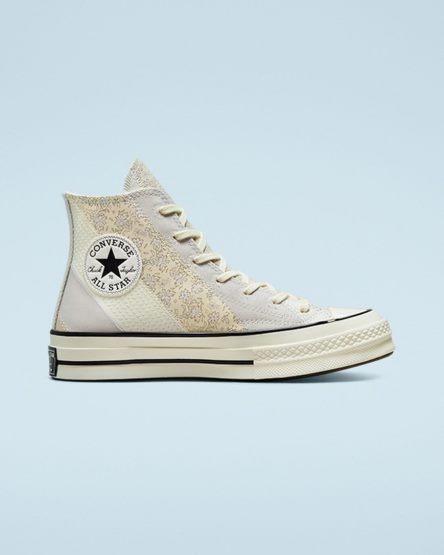 Zapatillas Altas Converse Chuck 70 Embroidered Floral Mujer Beige Negras | PE 8E25L0